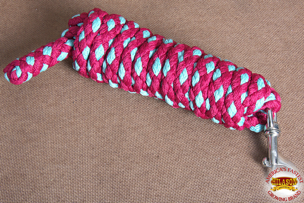 Hilason Horse Riding Poly Roping Lead Rope Burgundy 1/4&quot;X8 Ft Snaps