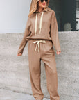Solid Corduroy Lace Hoodie and Pants Set