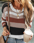 Colorblock Stripe Ribbed Round Neck Sweater