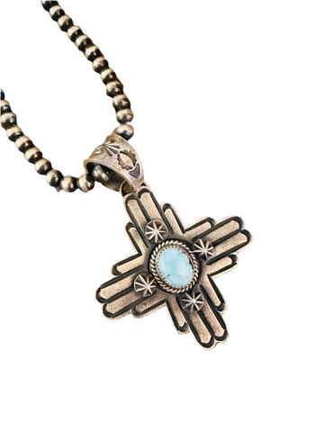 Navajo Sterling Silver Turquoise Cross Pendant | Golden Hills Jewelry