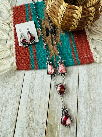Navajo Rose Dahlia & Sterling Silver Necklace and Earring Set