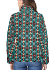 Teal Aztec Women's Puffy Bomber Jacket