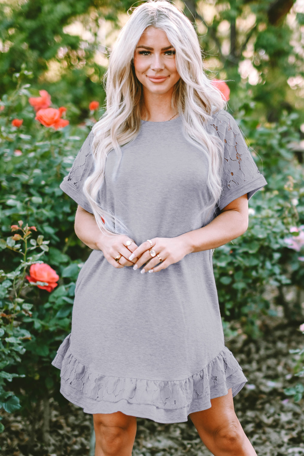 Belen Lace Ruffled T-shirt Dress