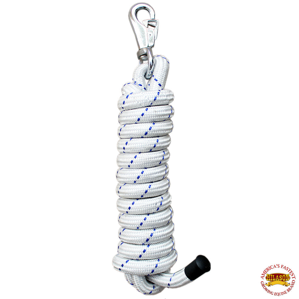 Horse Roping Lead Rope Riding Poly Blue Black White 1/4&quot;X8 Ft Snaps
