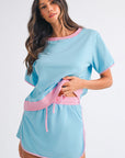 Colorblock Edge Drop Shoulder T Shirt and Skort Set
