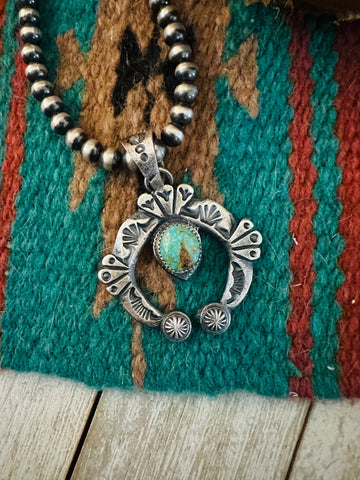 Navajo Sterling Silver Turquoise Naja Pendant by Kevin Billah- Unique Artisan Jewelry