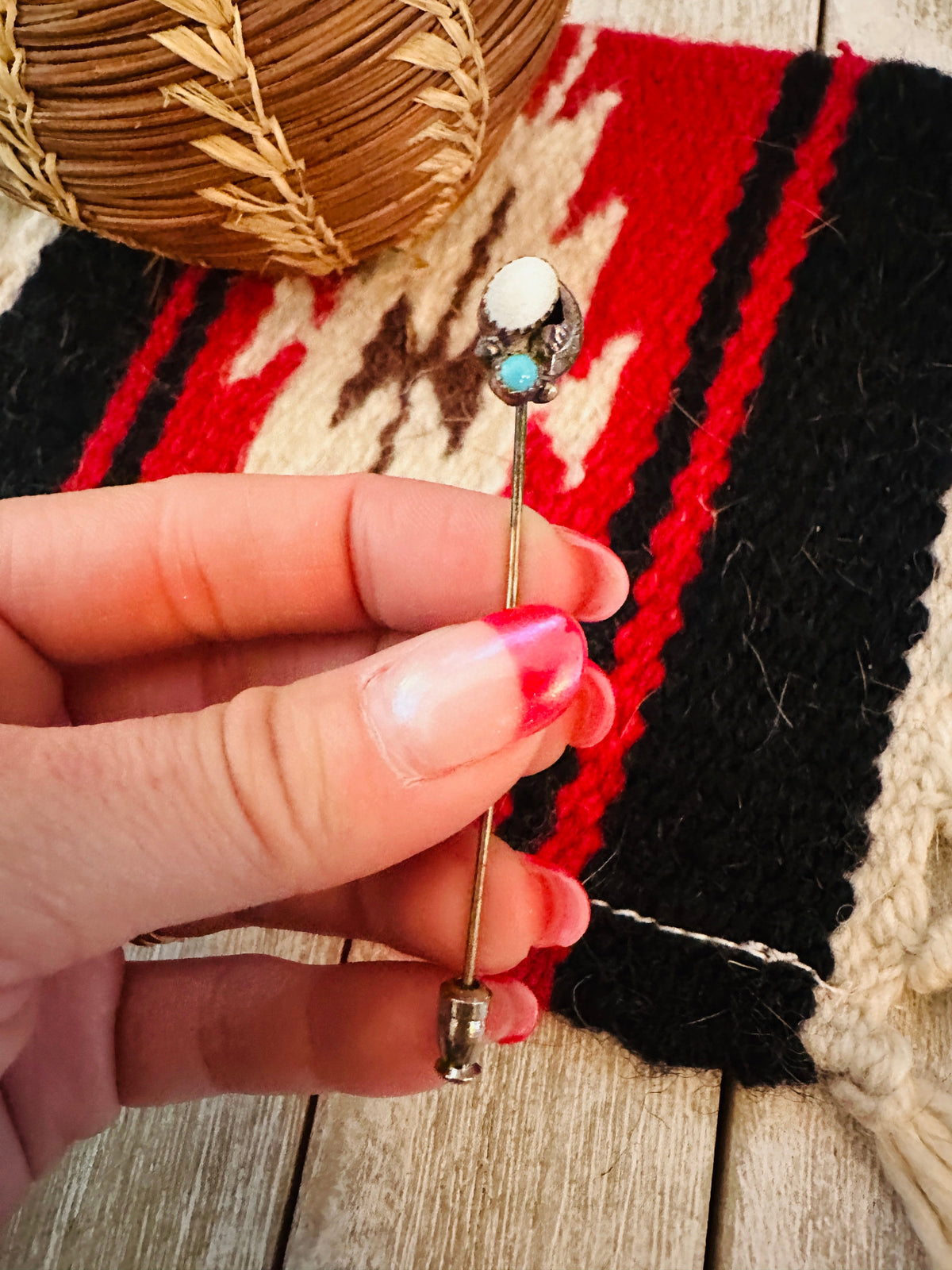 Vintage Navajo Mother of Pearl & Turquoise Hat Pin | Old Pawn Elegance