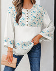 Floral Gauze Patchwork 3/4 Sleeve Blouse