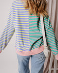 Stripe Colorblock Drop Shoulder Oversized Sweatshirt