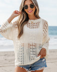 Hollow Out Knit 3/4 Drop Shoulder Sweater