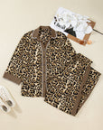 Leopard Collared 3/4 Sleeve Shirt and Pants Set