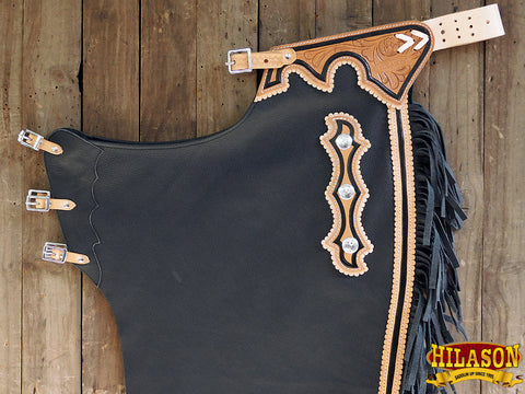 Hilason Western Bull Riding Chinks Chaps Adult Pro Rodeo Bronc Leather Black
