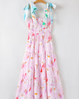 Floral Knotted Shoulder Smocked Maxi Dress