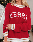 MERRY Colorblock Trim Drop Shoulder Sweater