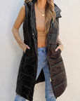 Solid Quilted Long Hooded Vest Coat