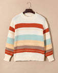 Stripe Colorblock Crewneck Drop Shoulder Sweater