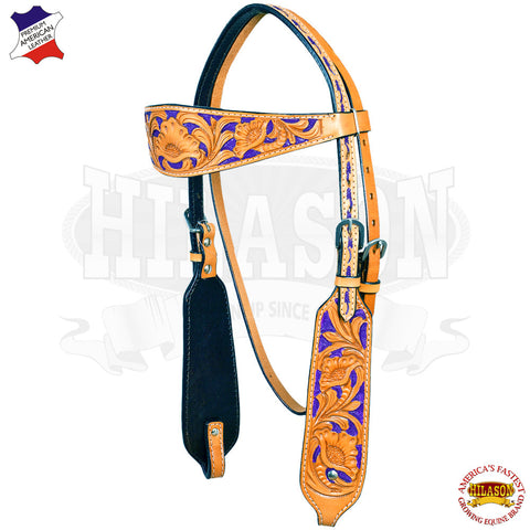 Hilason Western Horse Headstall & Bridle - Tan Floral Leather"