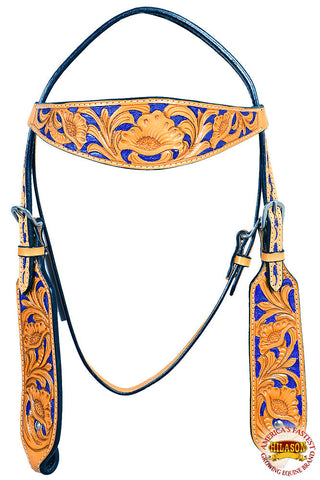 Hilason Western Horse Headstall Bridle American Leather Tan Floral Carved