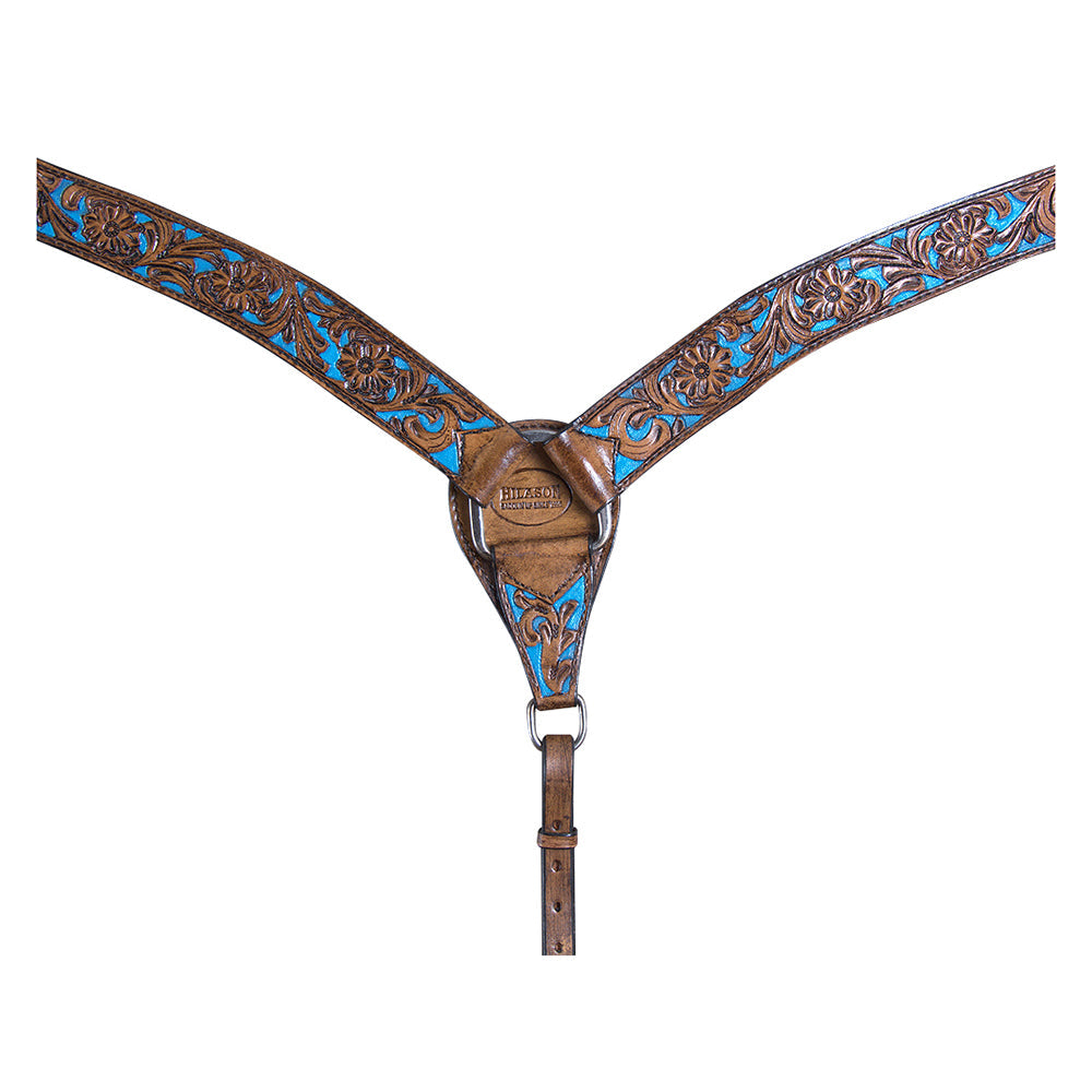 HILASON Western Horse Leather Headstall &amp; Breast Collar Set Floral Brown Turquoise Inlay