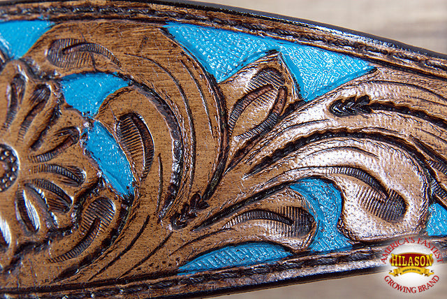 HILASON Western Horse Leather Headstall &amp; Breast Collar Set Floral Brown Turquoise Inlay