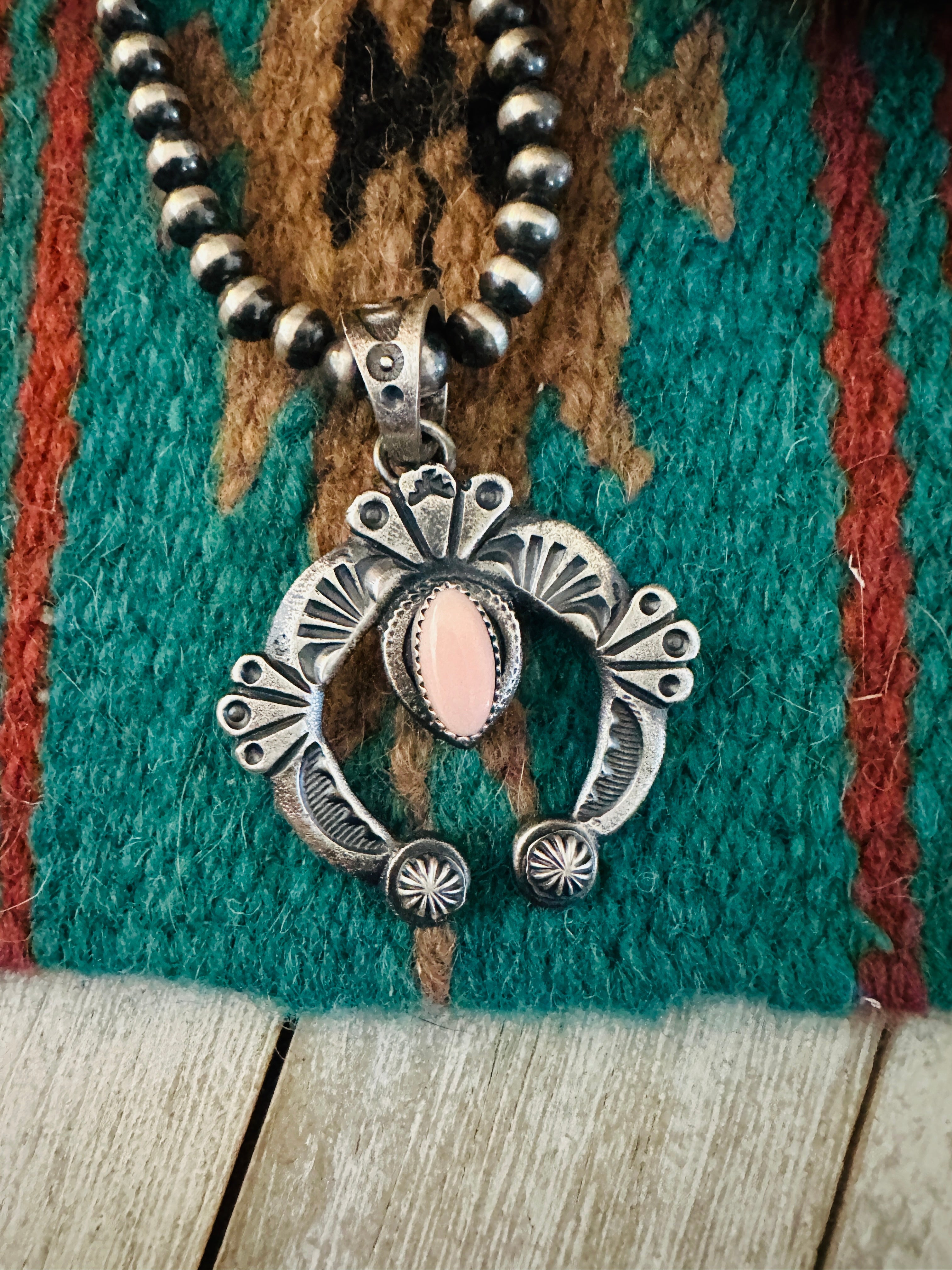 Navajo Sterling Silver Queen Pink Conch Naja Pendant by Kevin Billah