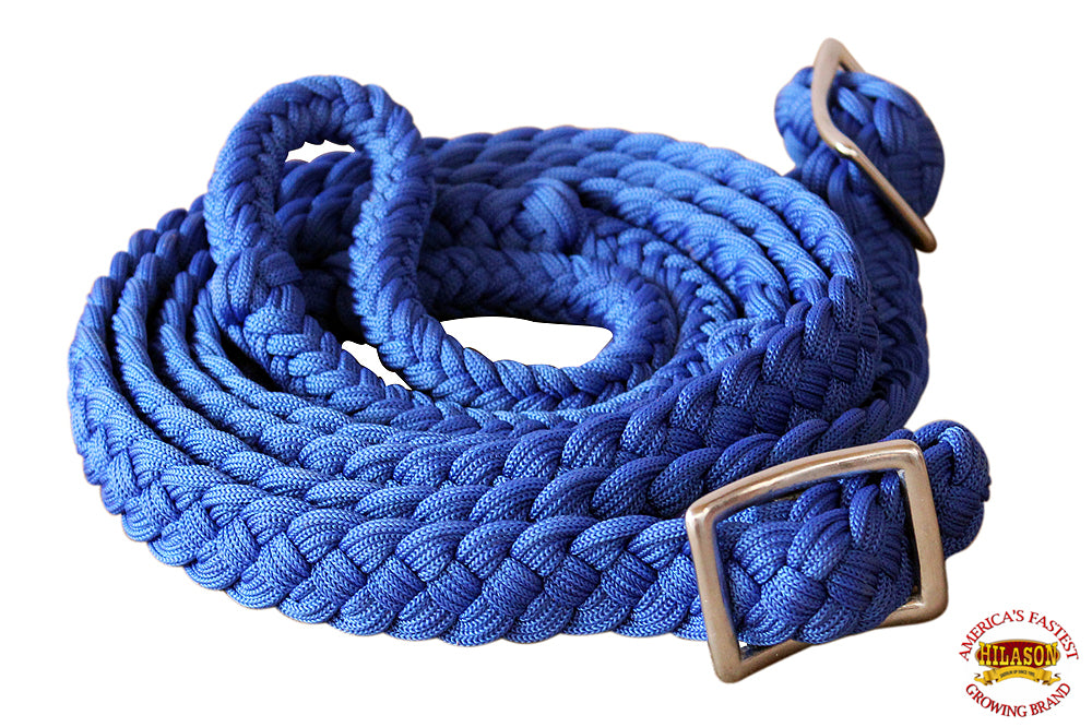 1&quot; X 8Ft Hilason Braided Poly Barrel Horse Racing Reins Flat Grip Knots