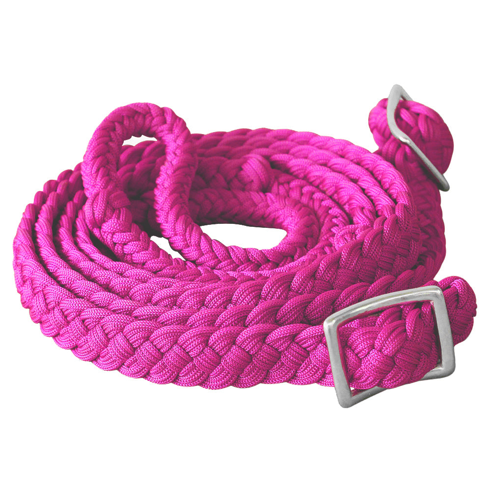 1&quot; X 8Ft Hilason Braided Poly Barrel Horse Racing Reins Flat Grip Knots