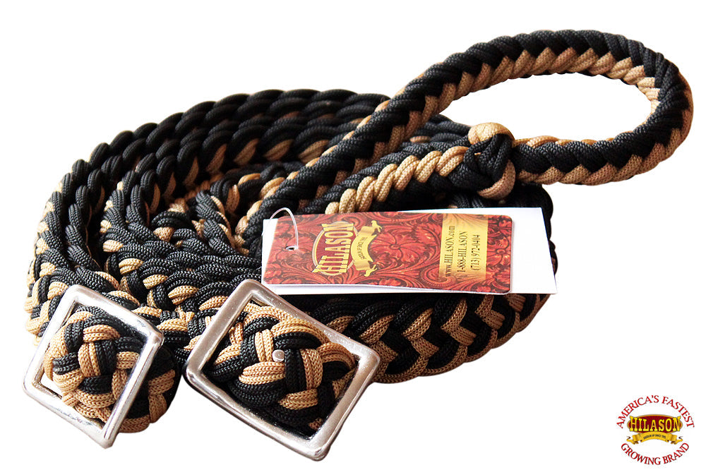 1&quot; X 8Ft Hilason Braided Poly Barrel Horse Racing Reins Flat Grip Knots