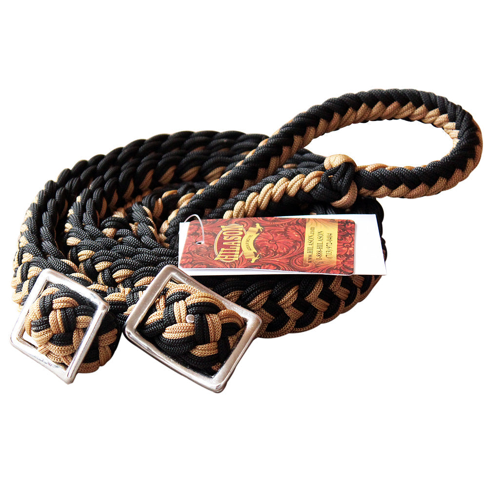 1&quot; X 8Ft Hilason Braided Poly Barrel Horse Racing Reins Flat Grip Knots