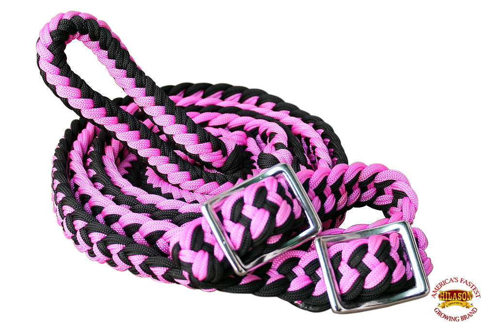 1&quot; X 8Ft Hilason Braided Poly Barrel Horse Racing Reins Flat Grip Knots
