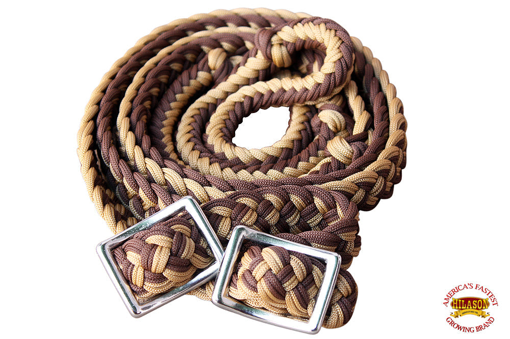 1&quot; X 8Ft Hilason Braided Poly Barrel Horse Racing Reins Flat Grip Knots