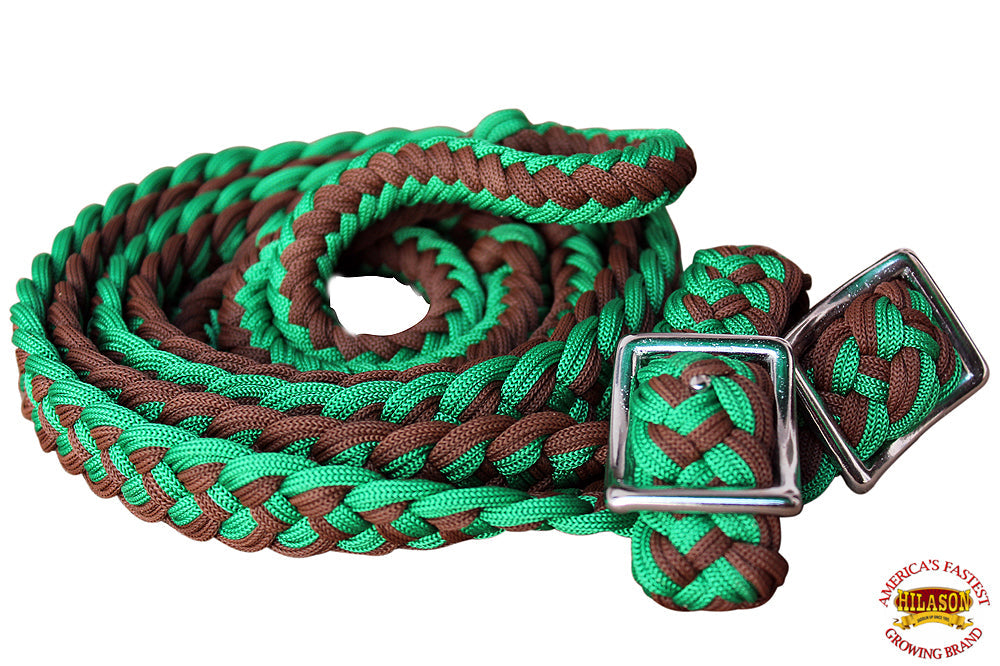 1&quot; X 8Ft Hilason Braided Poly Barrel Horse Racing Reins Flat Grip Knots