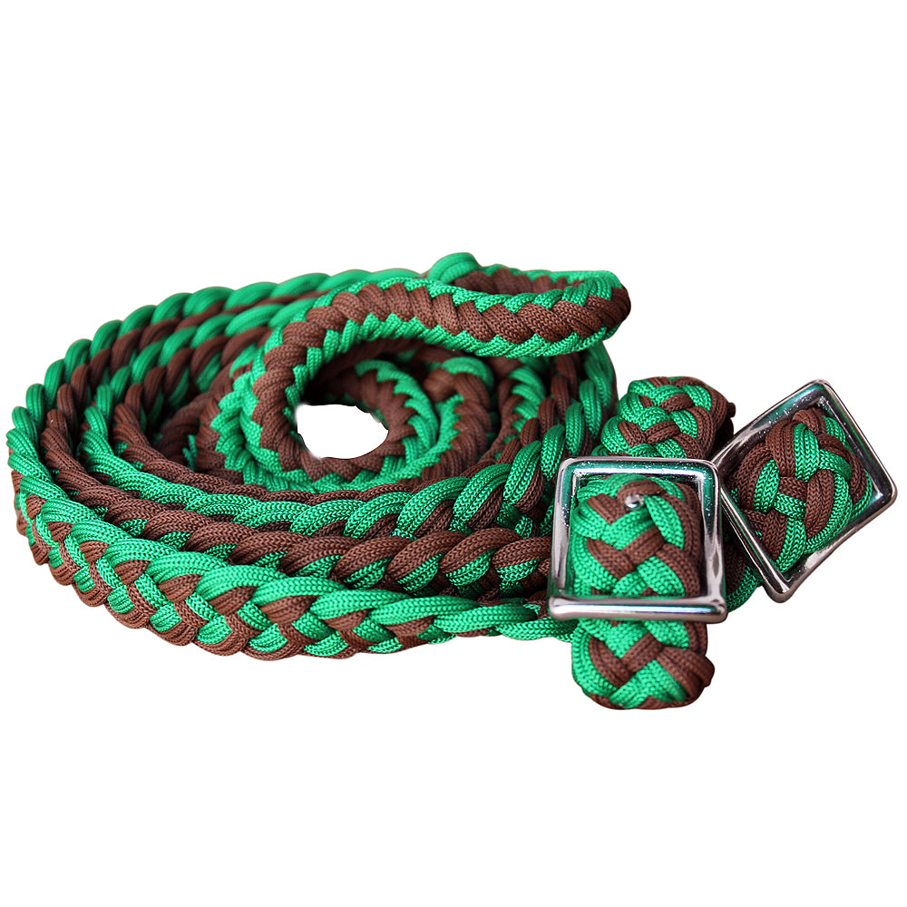 1&quot; X 8Ft Hilason Braided Poly Barrel Horse Racing Reins Flat Grip Knots
