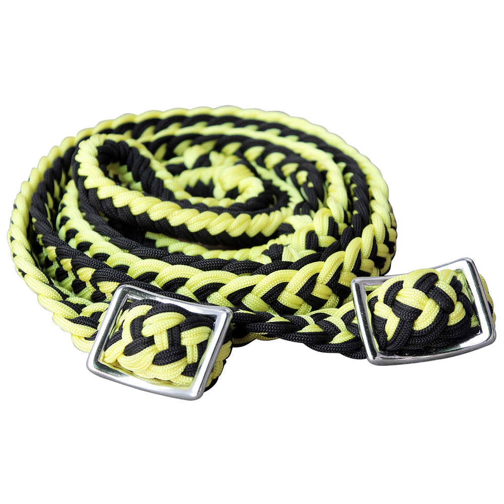 1&quot; X 8Ft Hilason Braided Poly Barrel Horse Racing Reins Flat Grip Knots