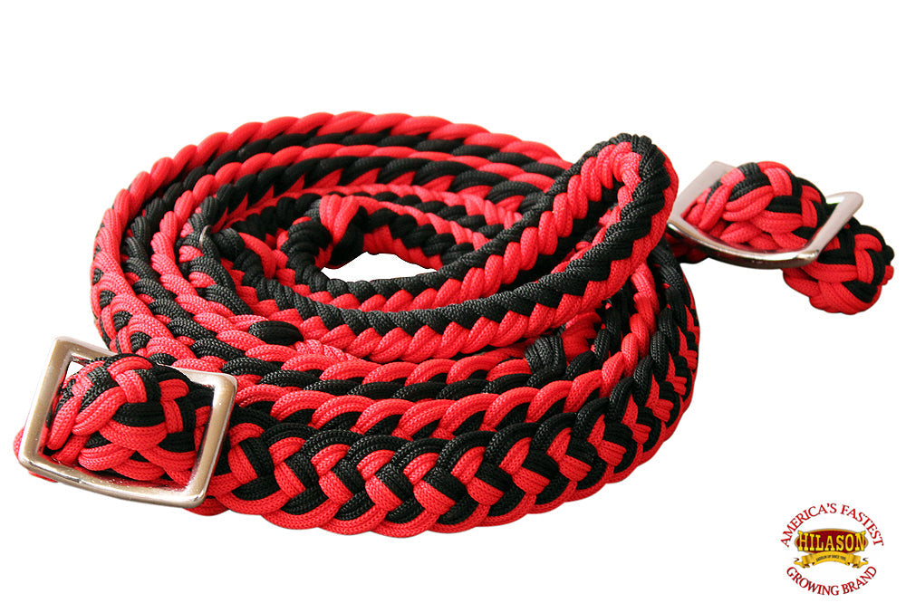 1&quot; X 8Ft Hilason Braided Poly Barrel Horse Racing Reins Flat Grip Knots