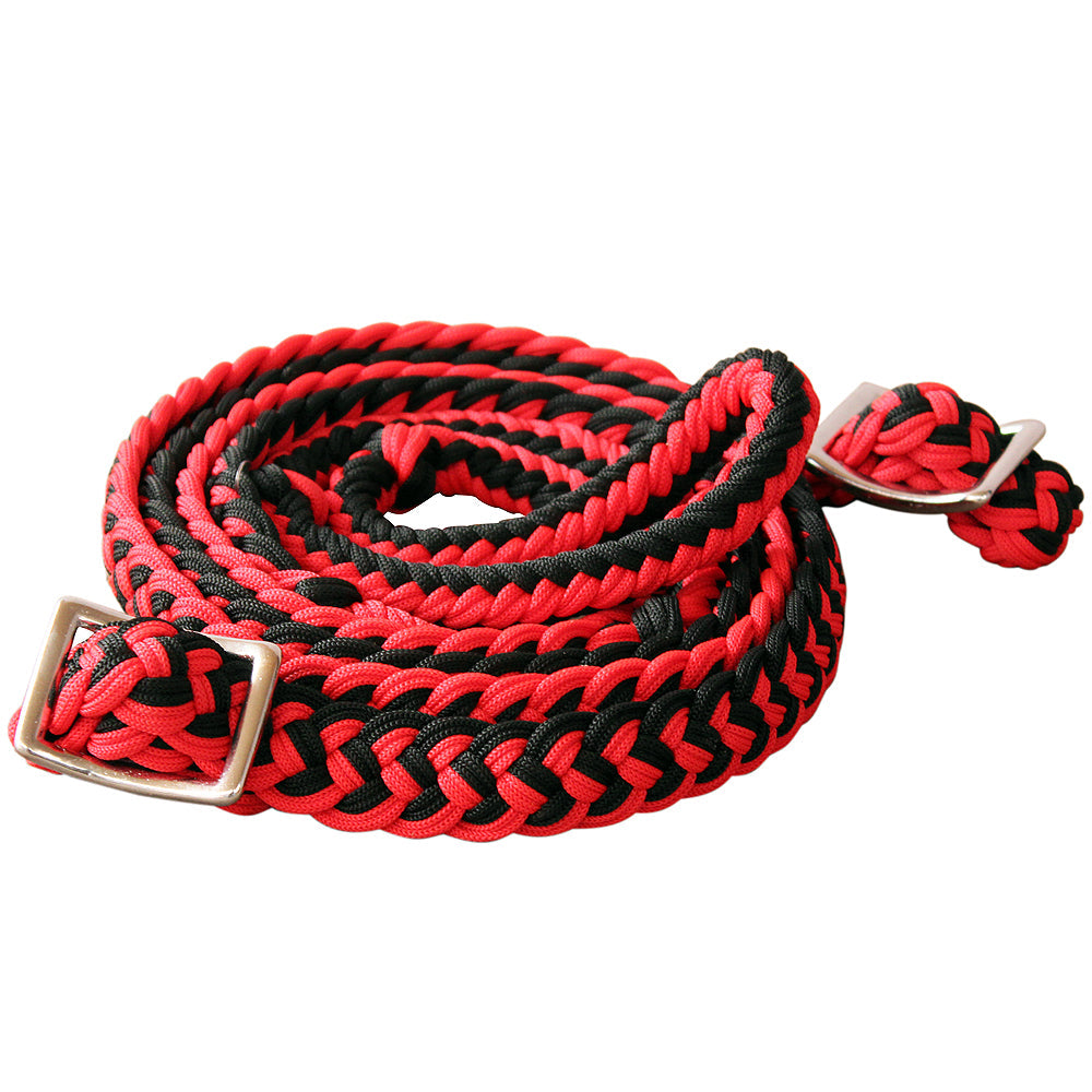 1&quot; X 8Ft Hilason Braided Poly Barrel Horse Racing Reins Flat Grip Knots