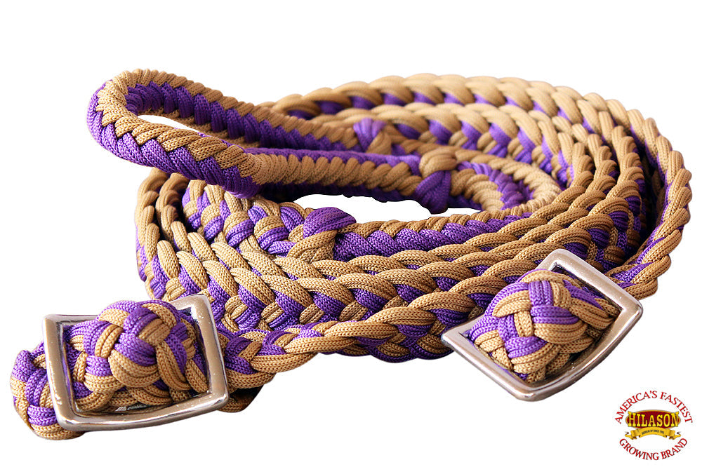 1&quot; X 8Ft Hilason Braided Poly Barrel Horse Racing Reins Flat Grip Knots