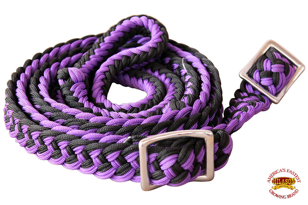 1&quot; X 8Ft Hilason Braided Poly Barrel Horse Racing Reins Flat Grip Knots