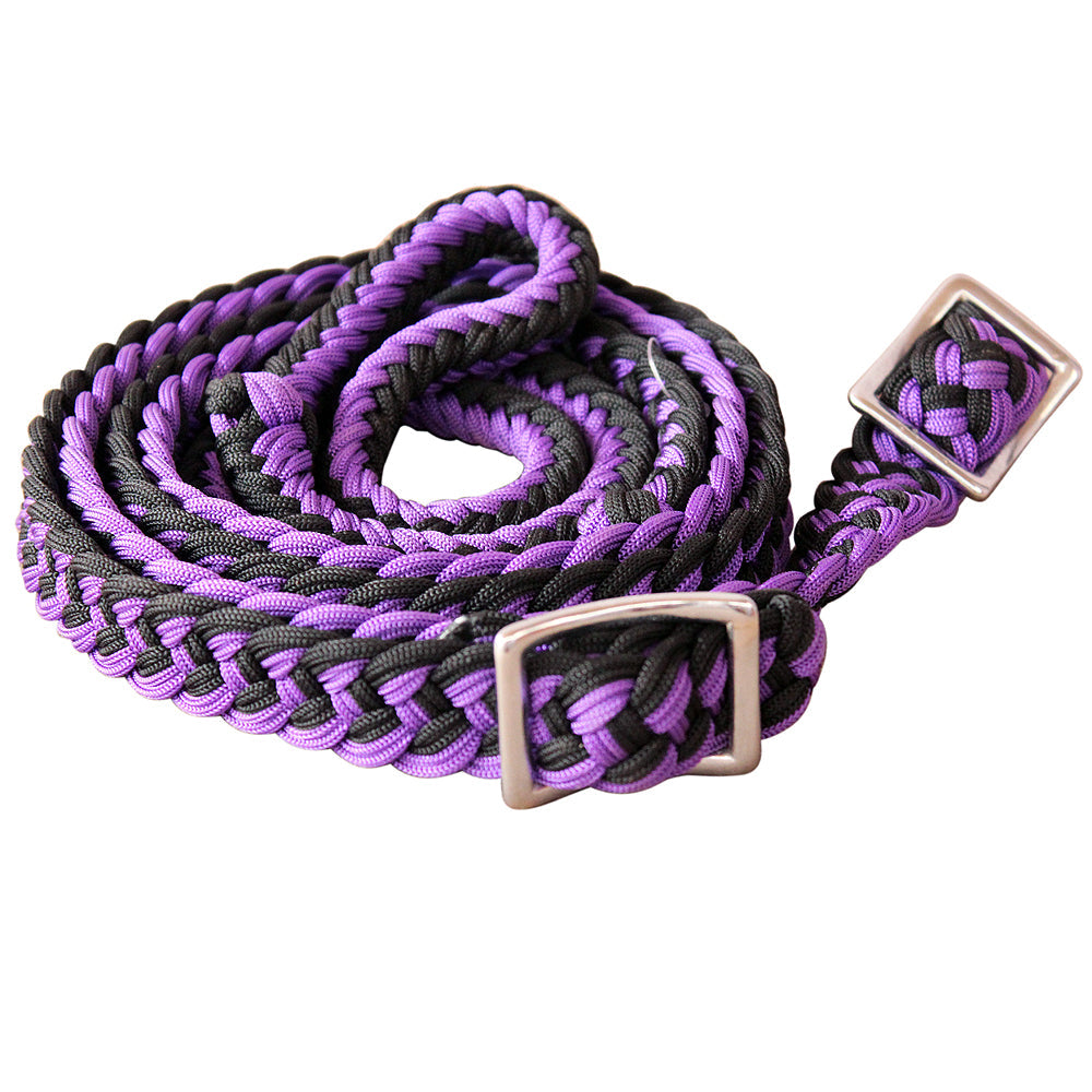 1&quot; X 8Ft Hilason Braided Poly Barrel Horse Racing Reins Flat Grip Knots