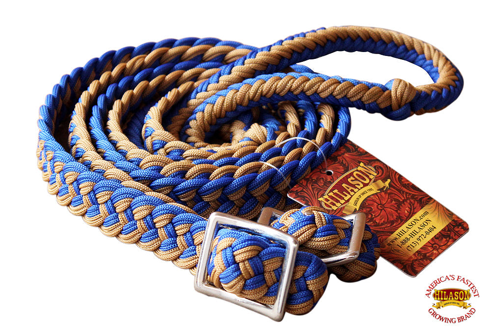 1&quot; X 8Ft Hilason Braided Poly Barrel Horse Racing Reins Flat Grip Knots