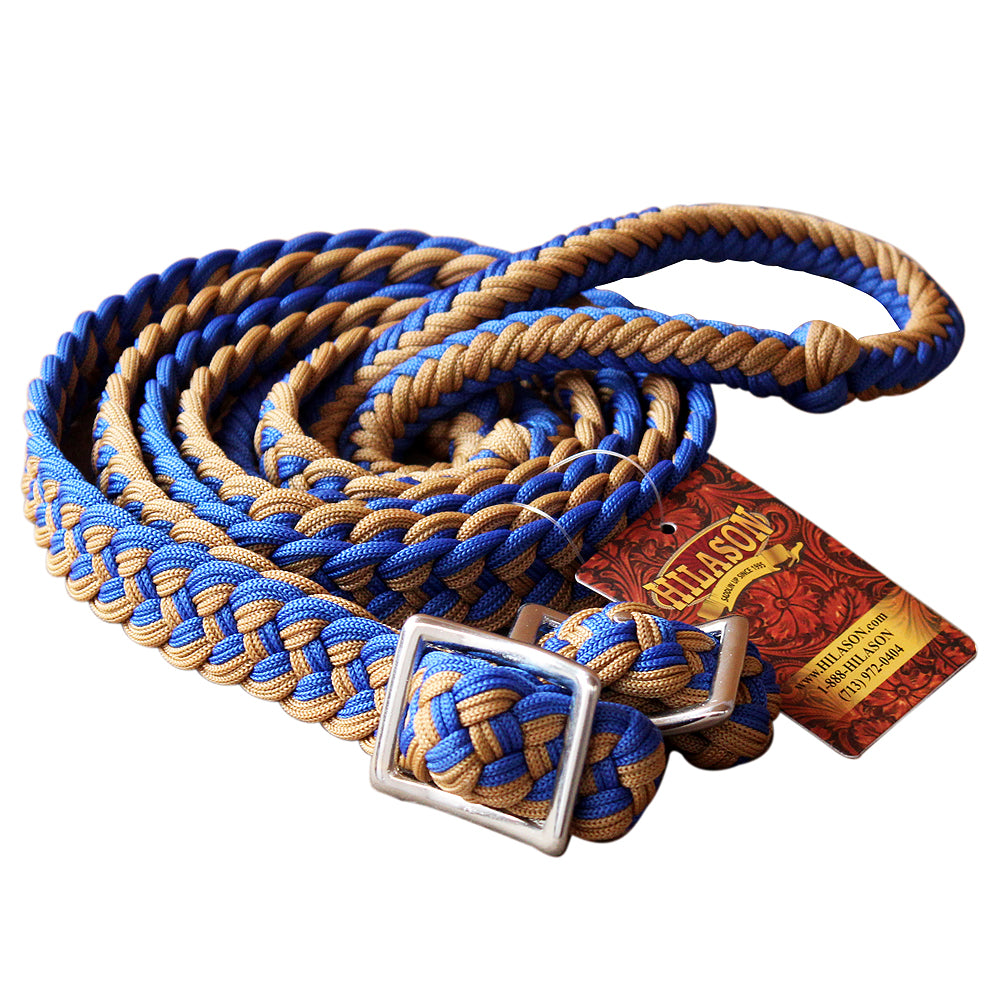 1&quot; X 8Ft Hilason Braided Poly Barrel Horse Racing Reins Flat Grip Knots