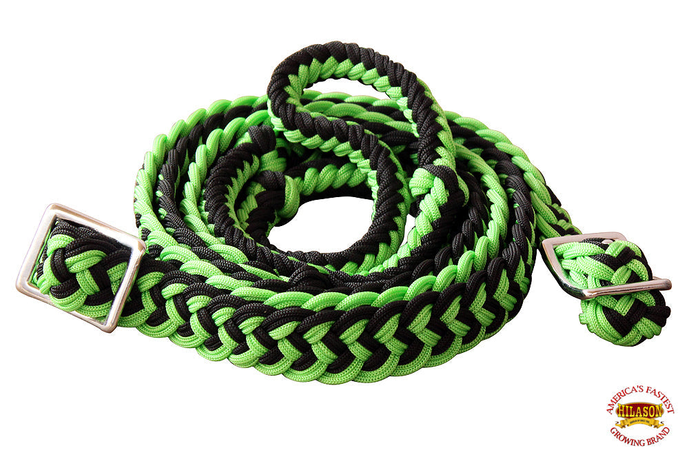 1&quot; X 8Ft Hilason Braided Poly Barrel Horse Racing Reins Flat Grip Knots