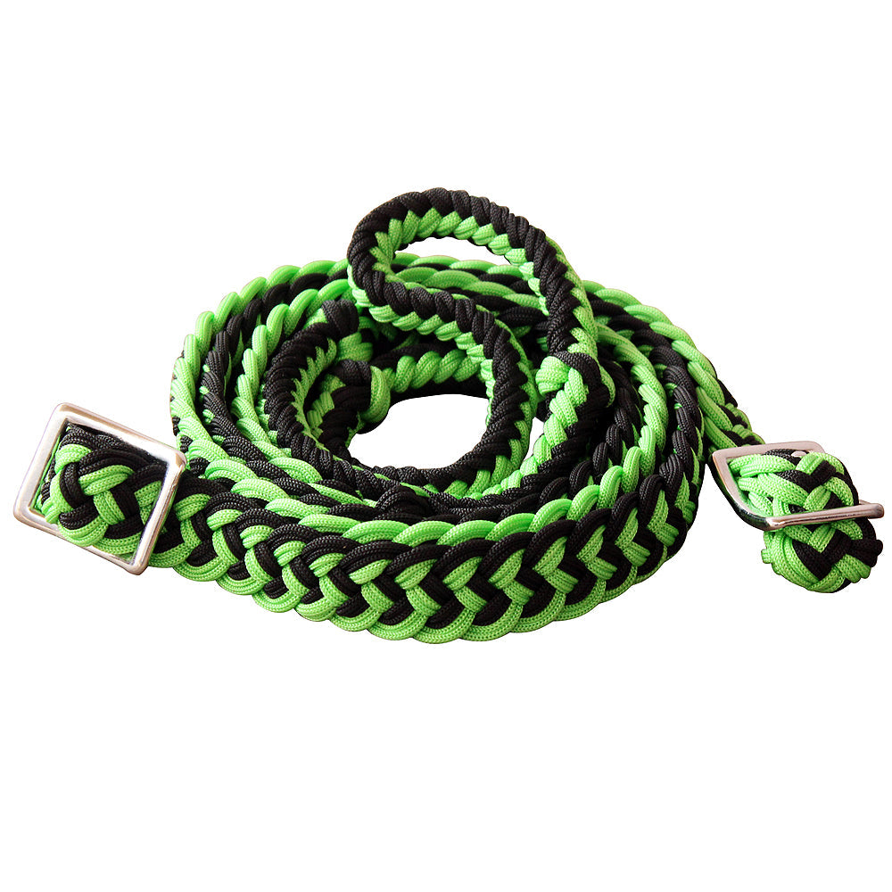 1&quot; X 8Ft Hilason Braided Poly Barrel Horse Racing Reins Flat Grip Knots
