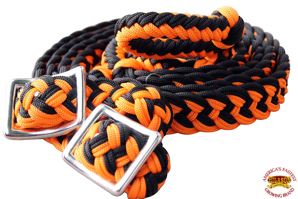 1&quot; X 8Ft Hilason Braided Poly Barrel Horse Racing Reins Flat Grip Knots