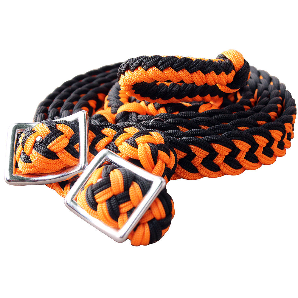 1&quot; X 8Ft Hilason Braided Poly Barrel Horse Racing Reins Flat Grip Knots
