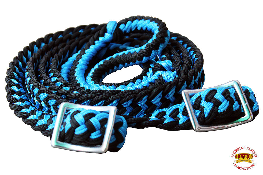 1&quot; X 8Ft Hilason Braided Poly Barrel Horse Racing Reins Flat Grip Knots