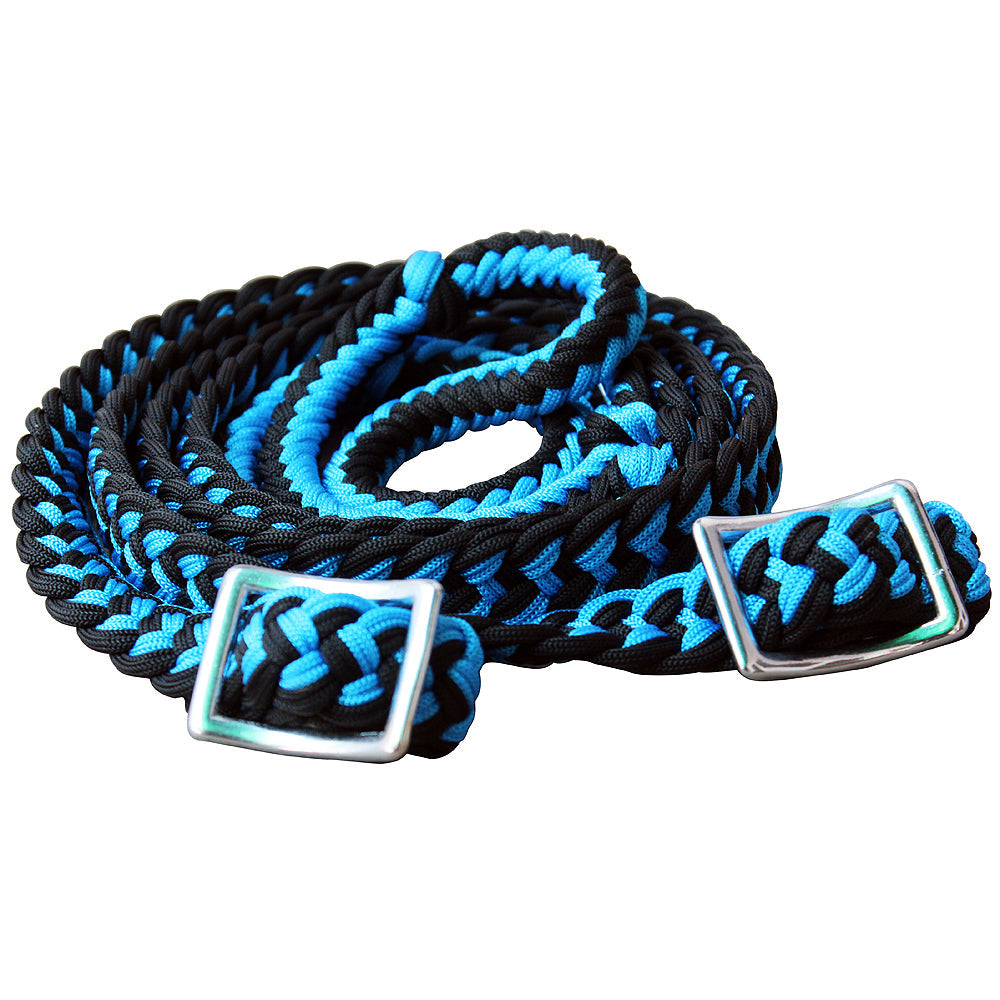 1&quot; X 8Ft Hilason Braided Poly Barrel Horse Racing Reins Flat Grip Knots