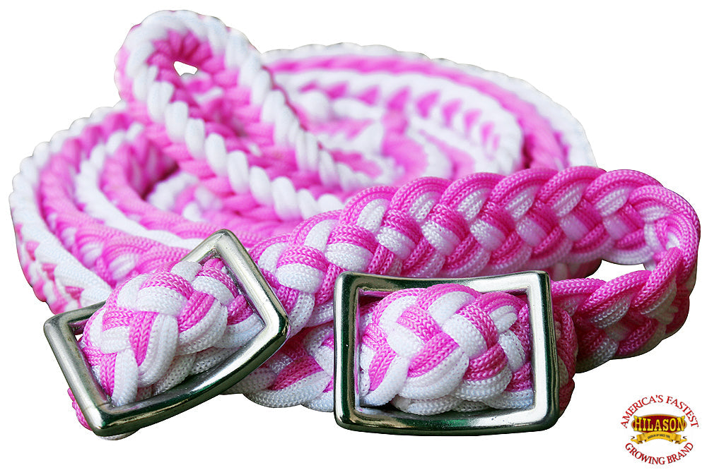1&quot; X 8Ft Hilason Braided Poly Barrel Horse Racing Reins Flat Grip Knots