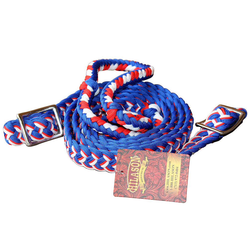 1&quot; X 8Ft Hilason Braided Poly Barrel Horse Racing Reins Flat Grip Knots