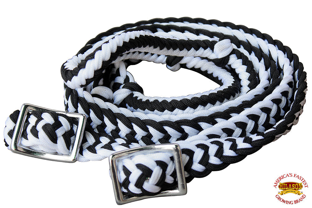 1&quot; X 8Ft Hilason Braided Poly Barrel Horse Racing Reins Flat Grip Knots